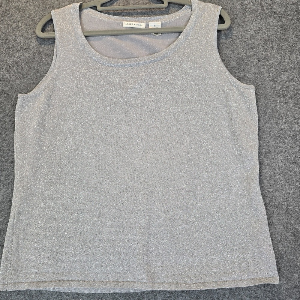 Laura Ashley Tank Top Womens Medium Gray Rayon Round Neck Wide Strap Sleeveless